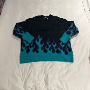 Adika Black and Teal Flame Oversized Sweater